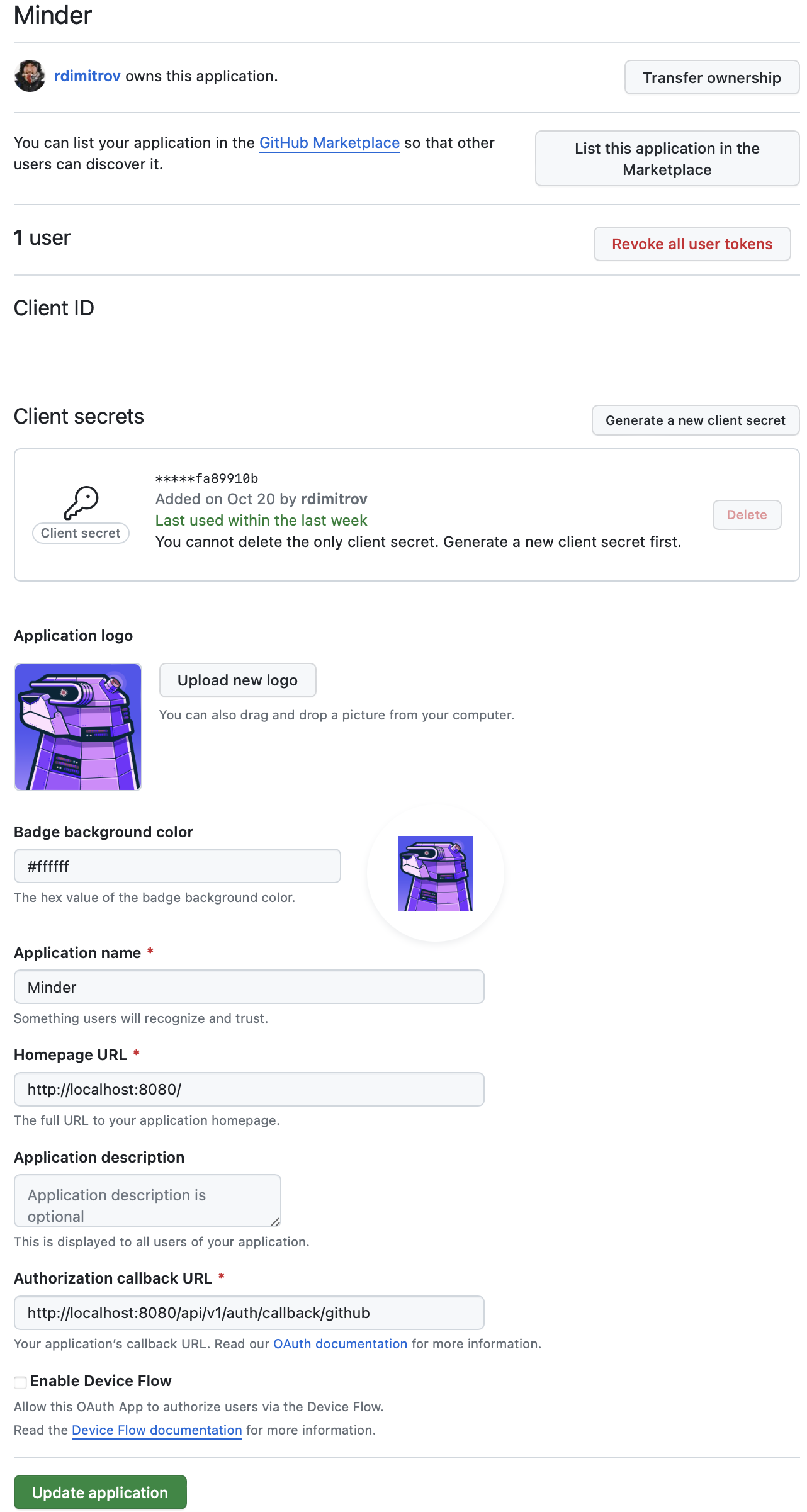 GitHub OAuth2 page